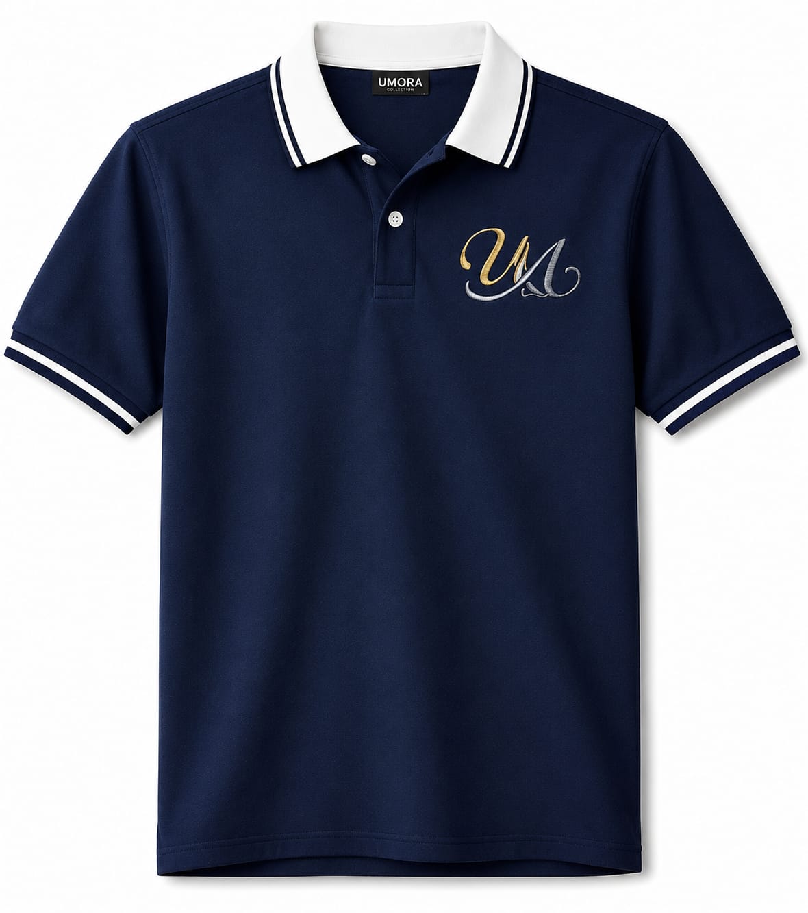 Contrast Collar Polo. Navy with White Collar